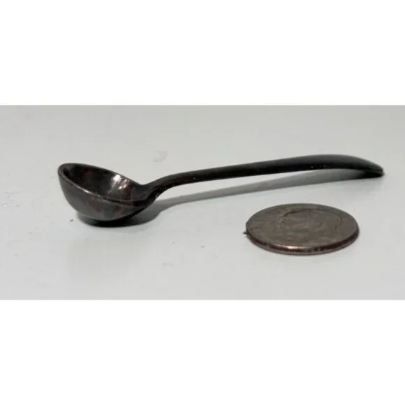 Vintage Antique Patina Small Salt Cellar Spoon Nickel Silver - Picture 3 of 4